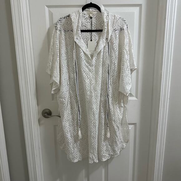 Cotton Bleu White Lace Knit Swimsuit Coverup Women's plus size 1X Boho beach NWT - Picture 1 of 7